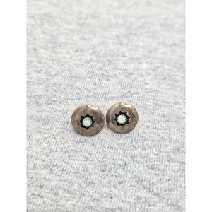 Vintage Navajo Suzie Lee Sterling Silver Opal Stud Signed Southwestern Earrings